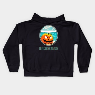 aggressive laughing halloween pumpkin on the beach with a tan on the bloody witches beach Kids Hoodie